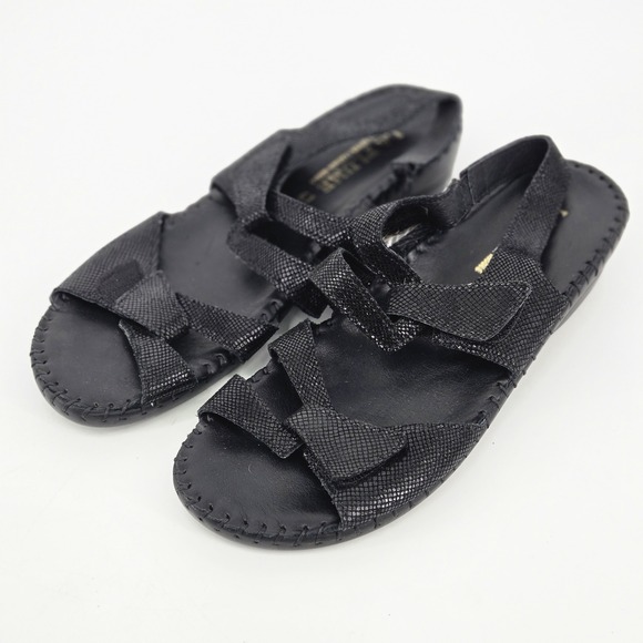 La Plume Shoes - La Plume Becka Black Metallic Snakeskin Leather Orthotic Slingback Sandals 41 10